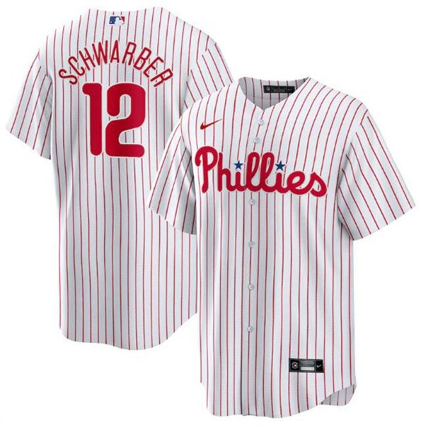 Men's Philadelphia Phillies #12 Kyle Schwarber White Cool Base Stitched Jersey